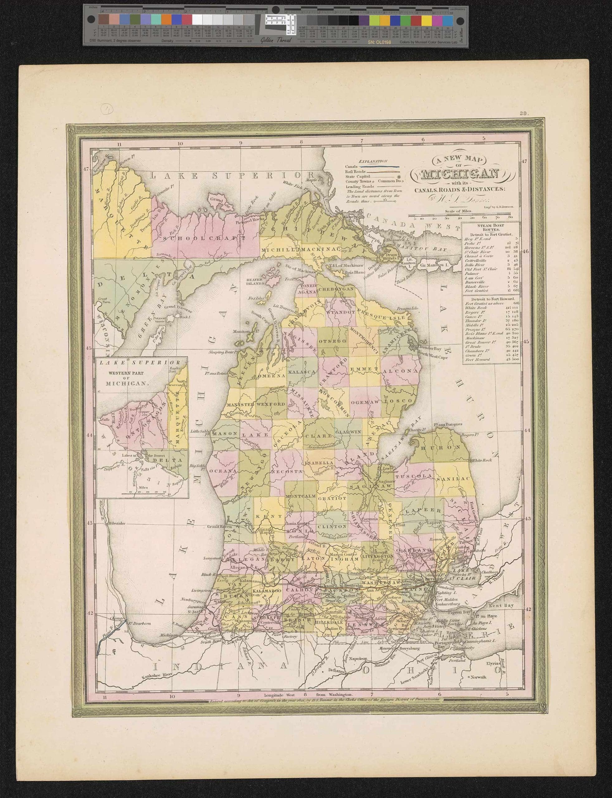 A new map of Michigan with its canals, roads & distances, 1841