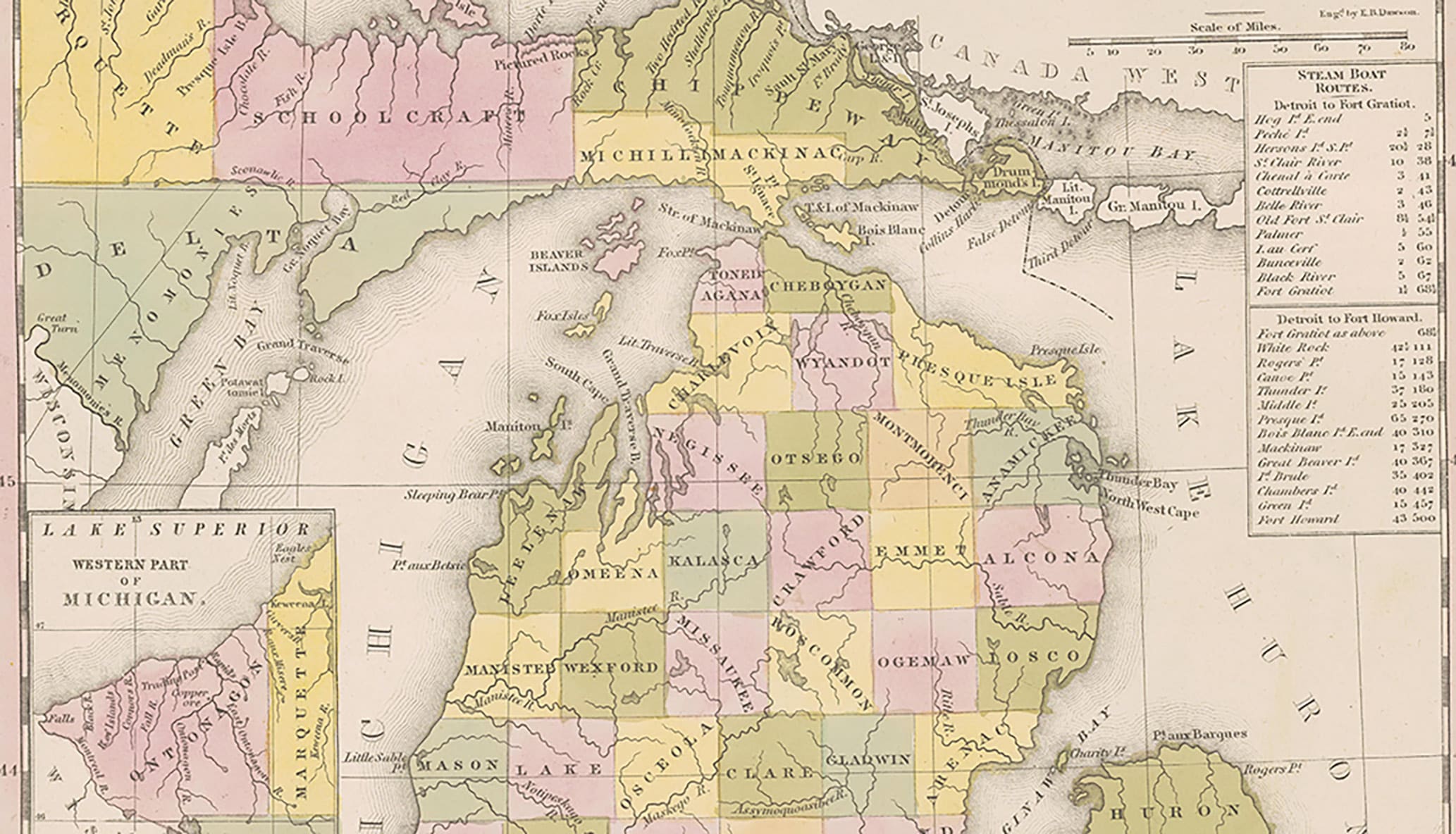 A new map of Michigan with its canals, roads & distances, 1841