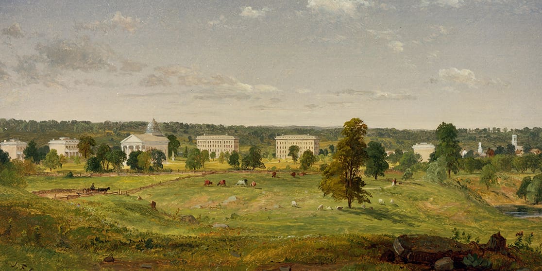 Jasper Cropsey painting of University of Michigan campus, 1855