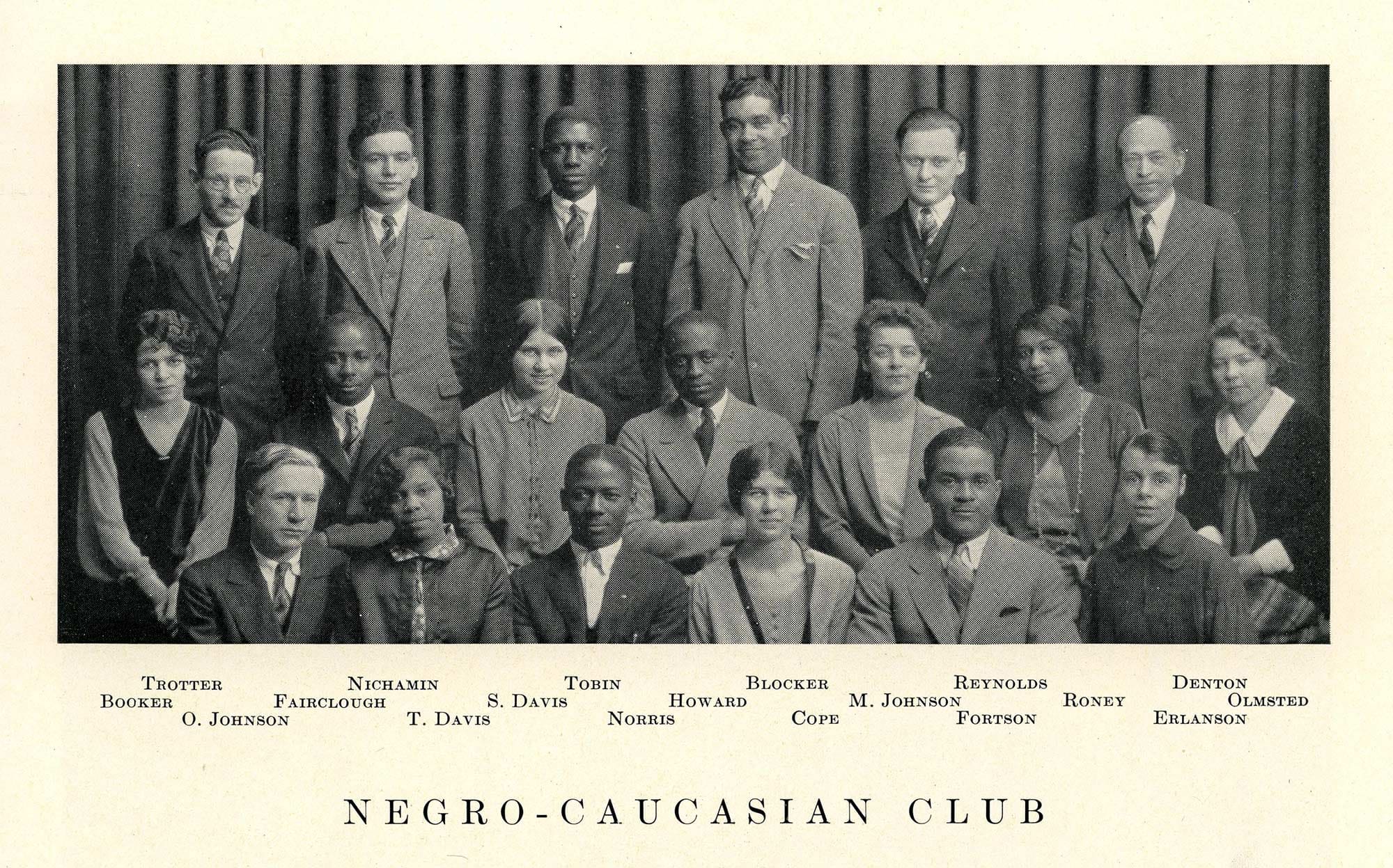 Members of the Negro-Caucasian Club pose for a group photograph.