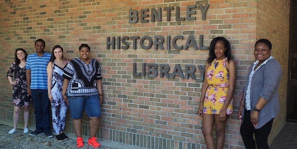 Students standing outside the Bentley Historical Library