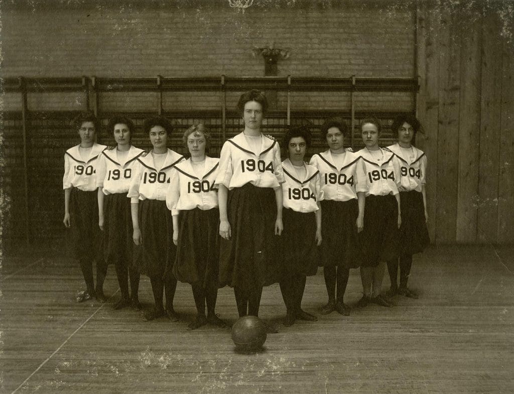 Women's basketball team poses for a group photograph.