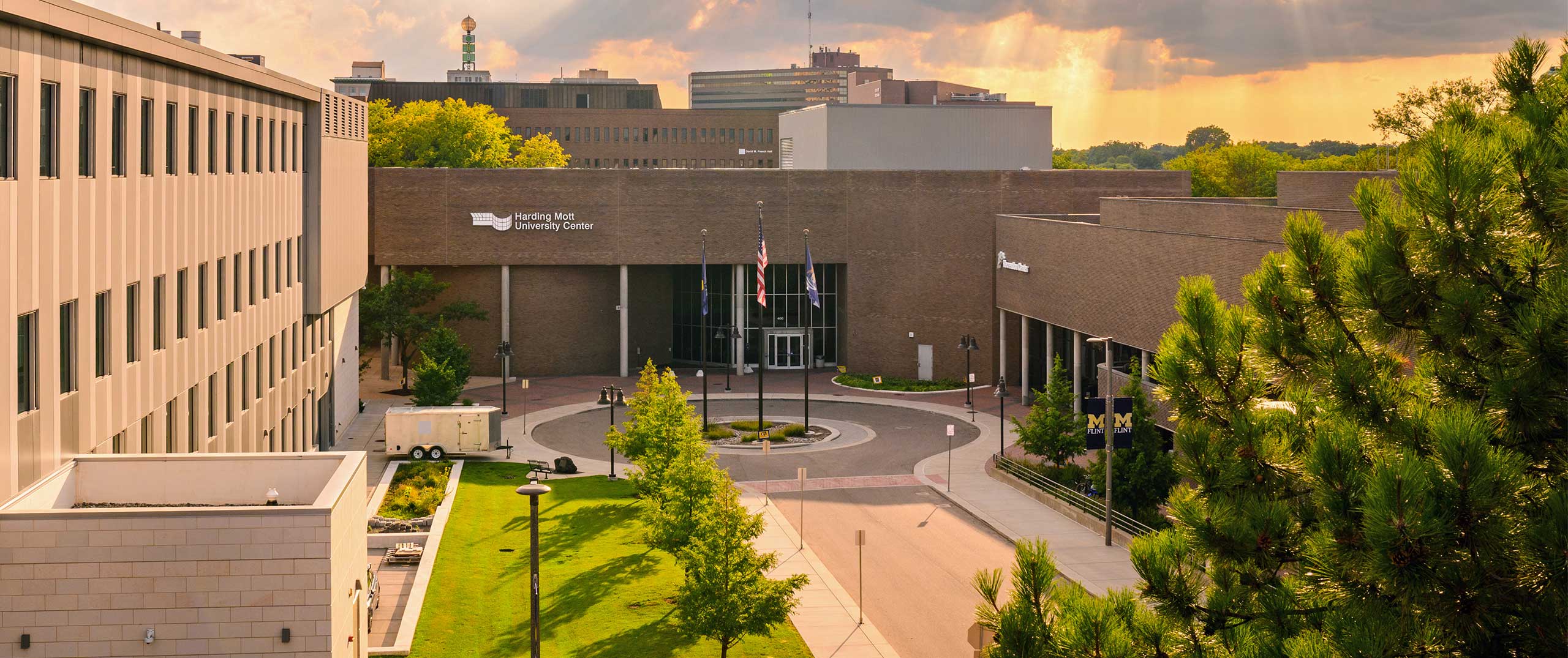 Aerial view of the Harding Mott University Center on the Flint campus