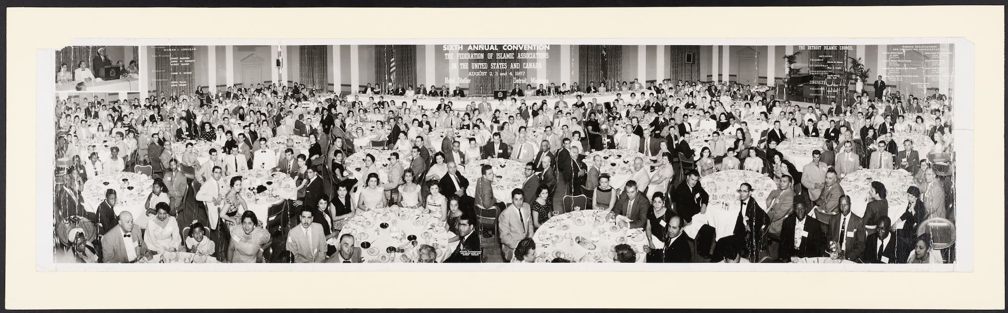 Photo of a dining room full of people attending Sixth Annual Convention of the Federation of Islamic Associations in the United States and Canada.