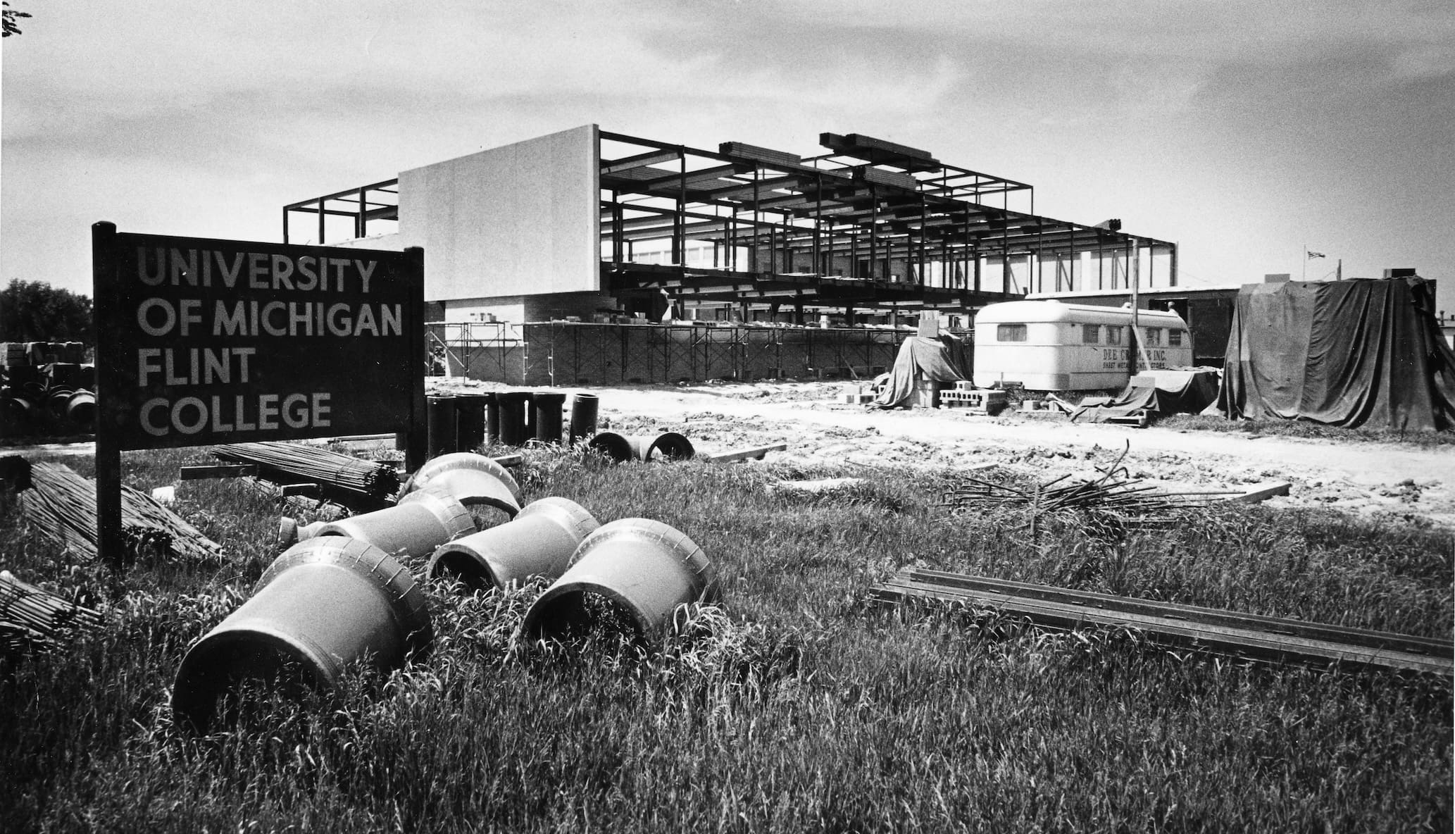 Construction site of the Harding Mott University Center in 1977.