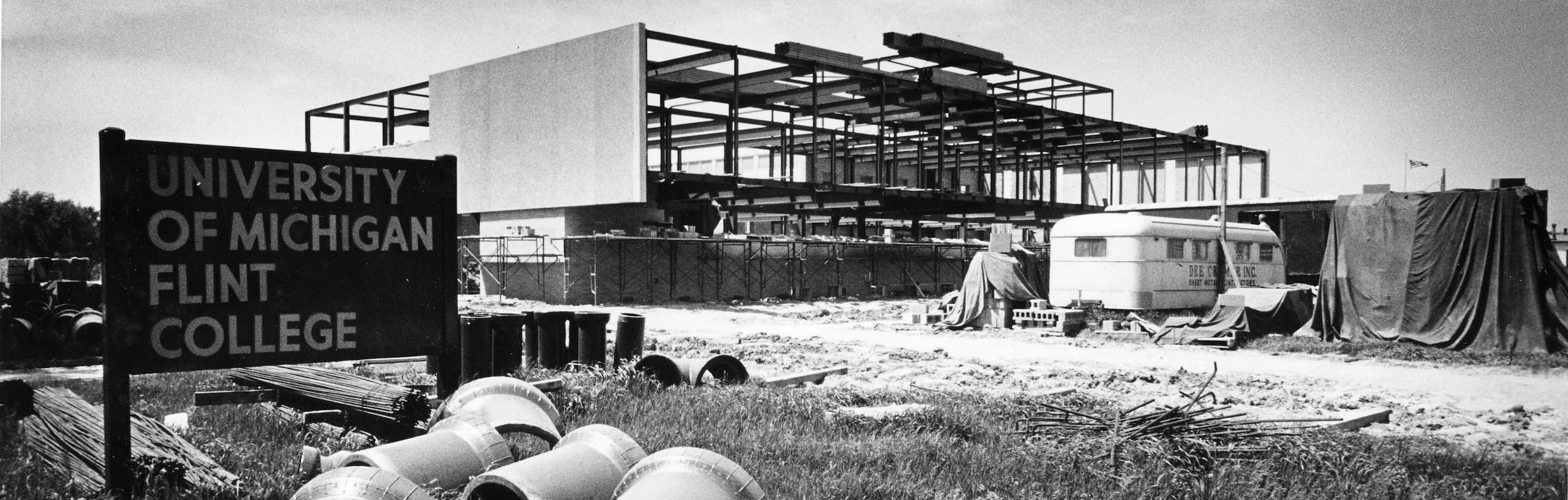 Construction site of the Harding Mott University Center in 1977.