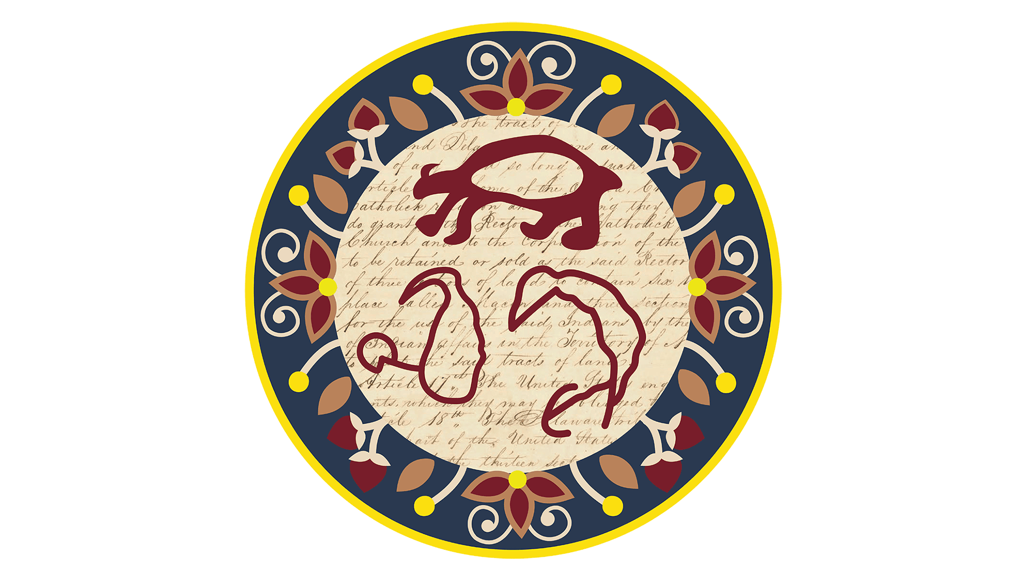 A logo designed with concentric circles and images, representing the Living with Treaties conference.