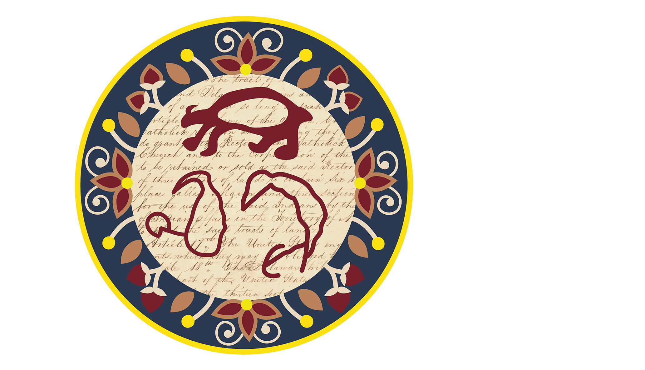 A logo designed with concentric circles and images, representing the Living with Treaties conference.