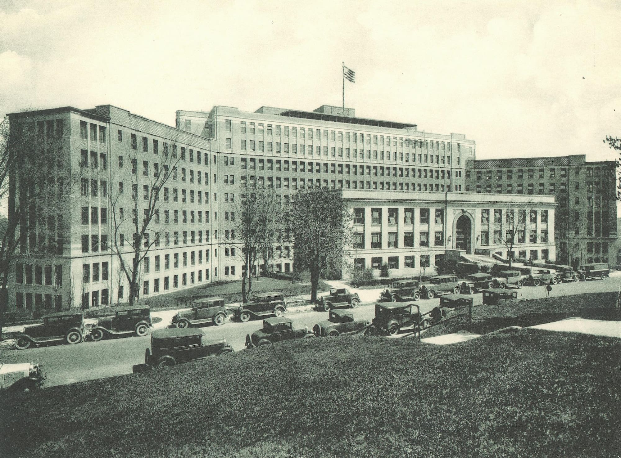 Exterior of the University of Michigan Hospital in 1933.